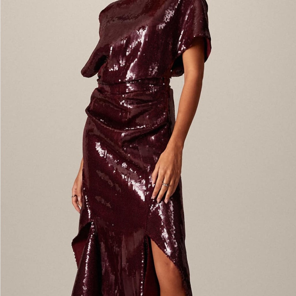 Glamorous One Shoulder Sequin Dress in Deep Burgundy